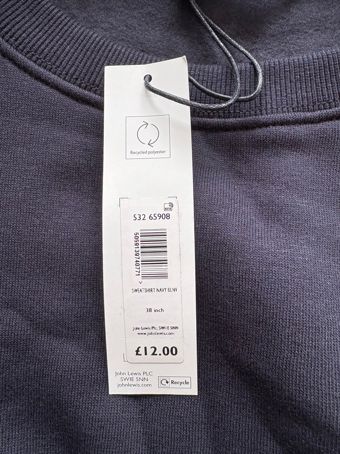 John Lewis Anyday Sweatshirt Colour Navy Size 38 Inches