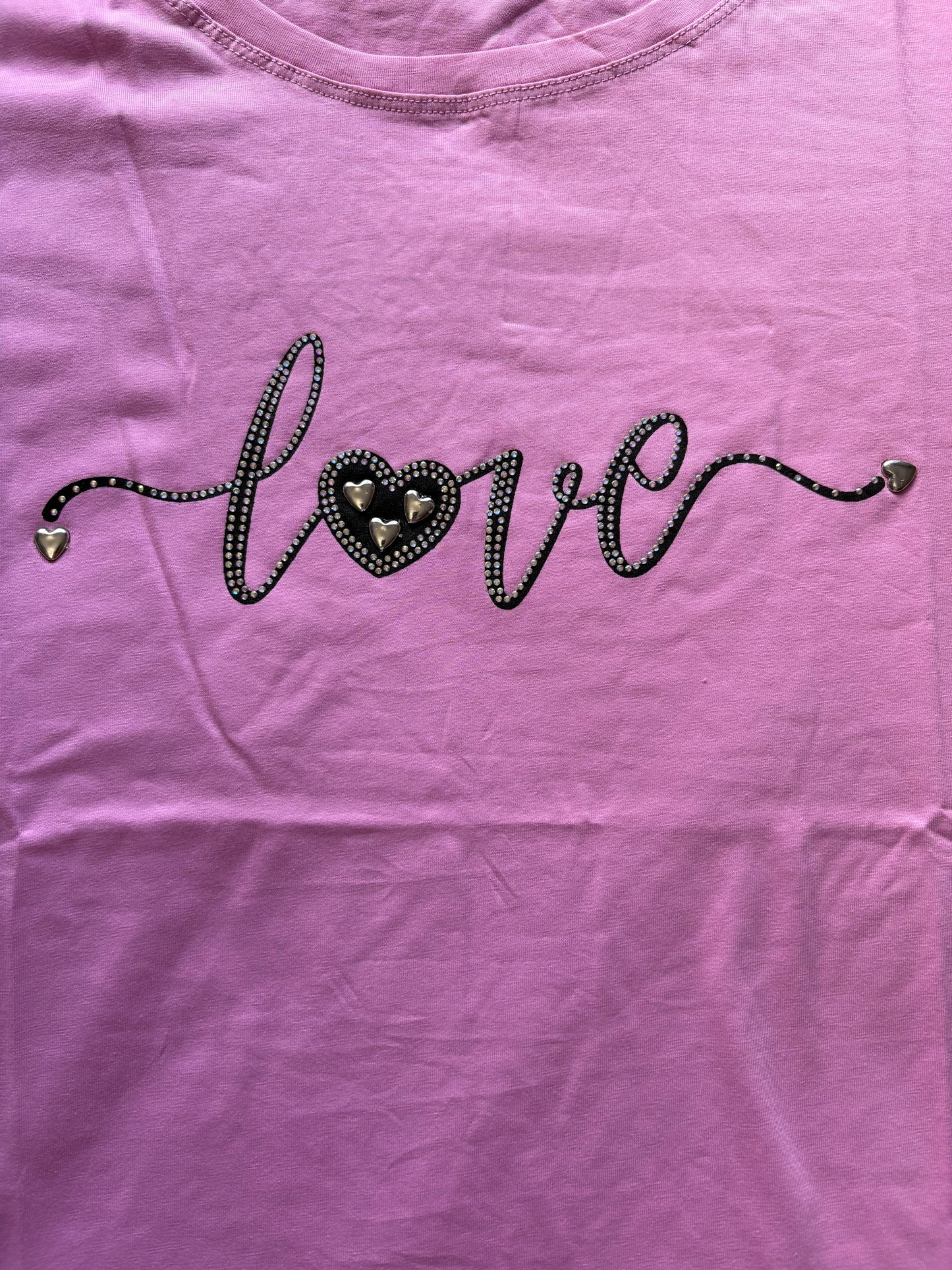 Evelin Broderie 'Love' Short Sleeve Top Colour Pink Size XL/XXL