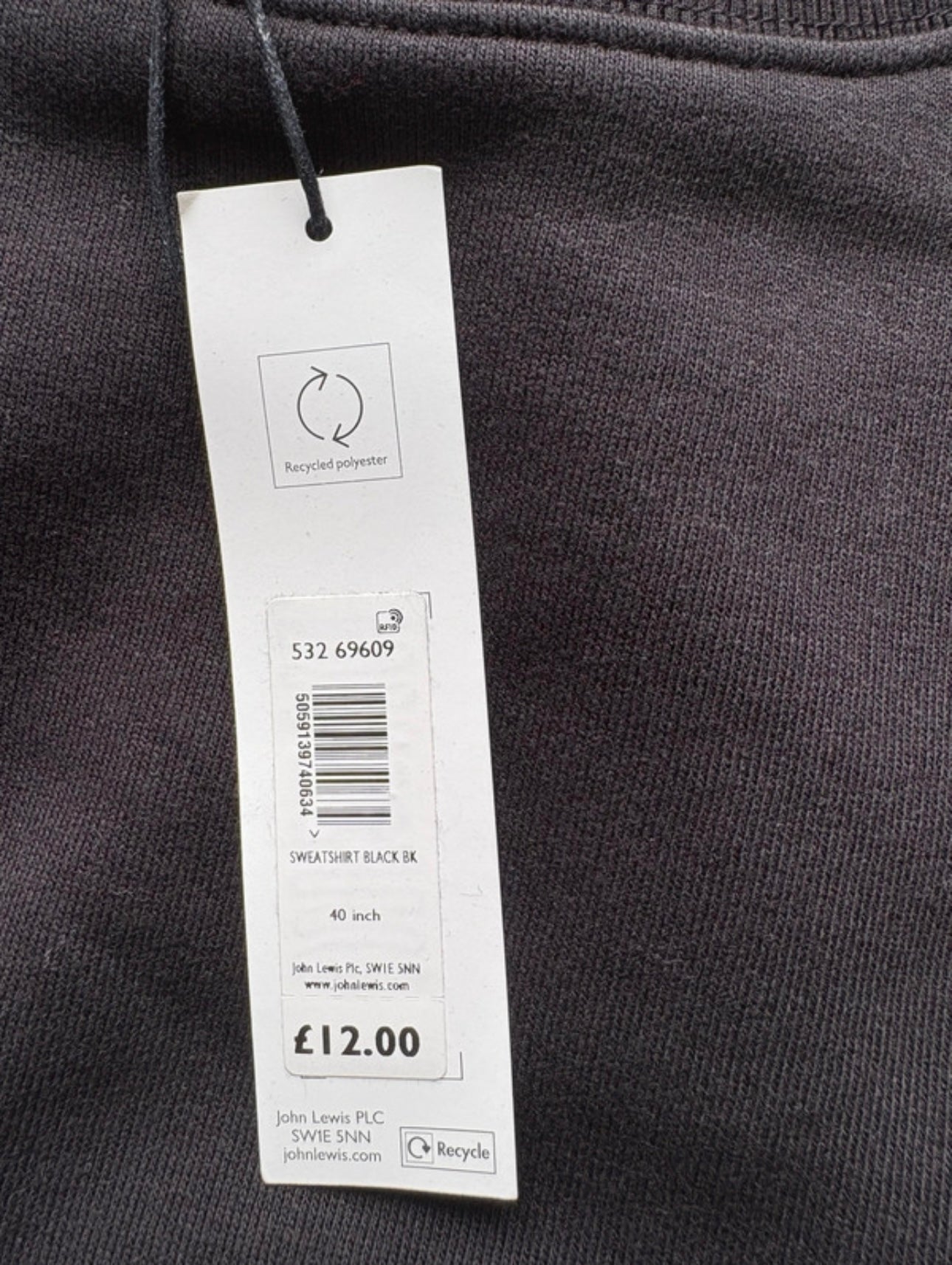 John Lewis Anyday Sweatshirt Colour Black Size 40 Inches