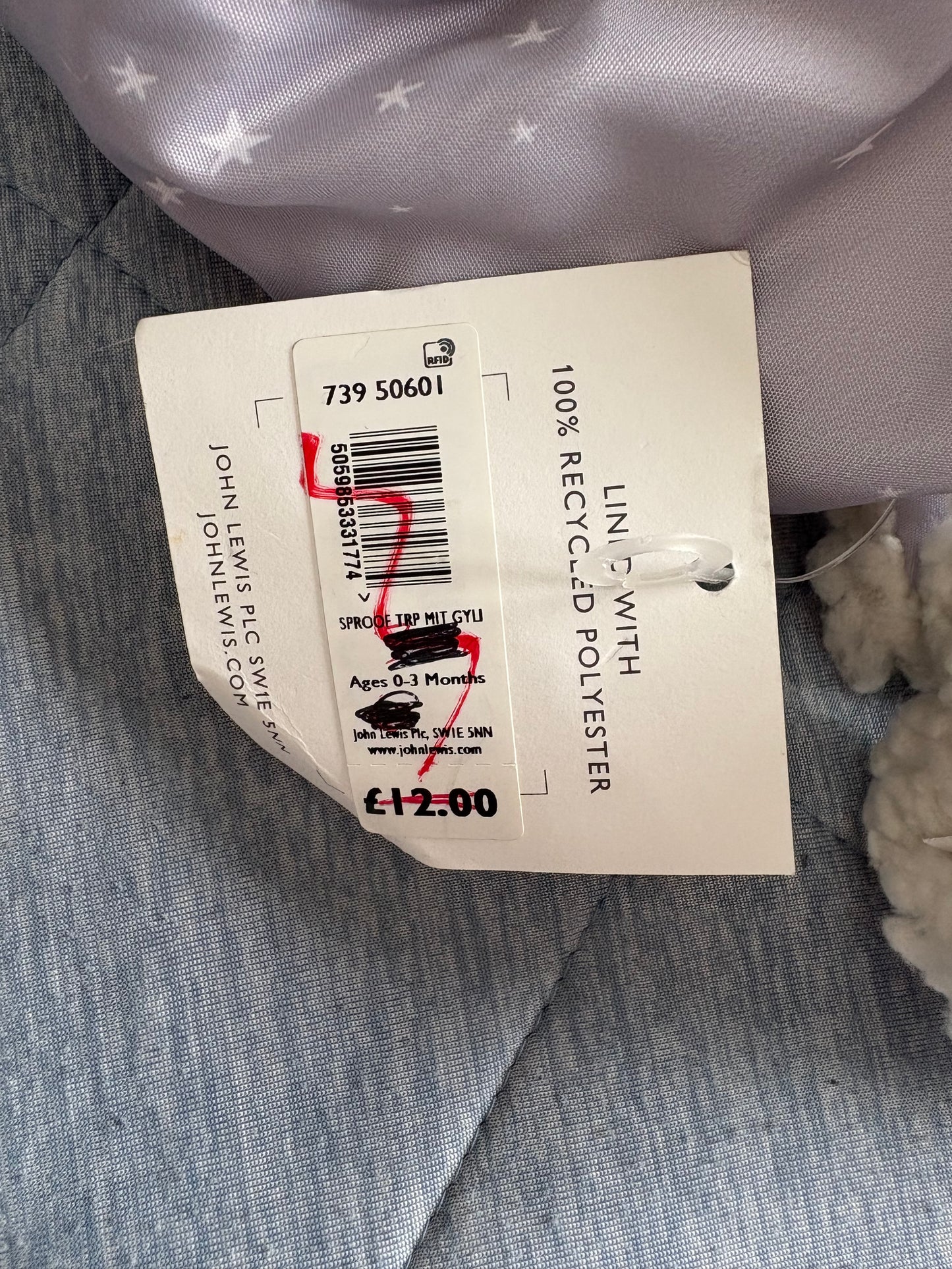 John Lewis Hat And Gloves set Colour Lilac/white Size 0-3 Months