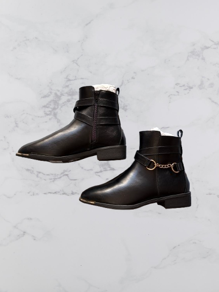 V by Very Hayley Chain Trim Ankle Boots Colour Black Size 5