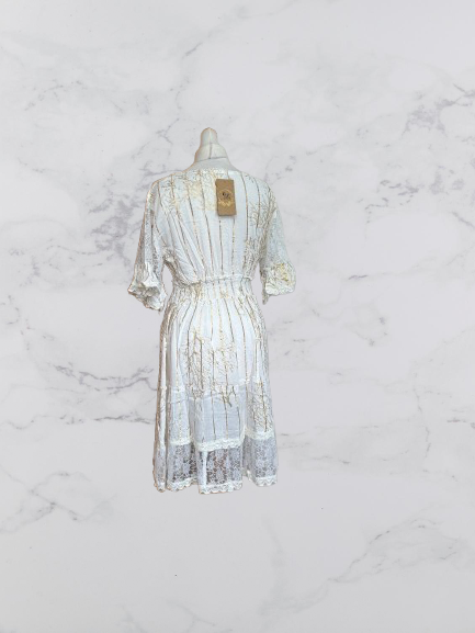 ISG Short Sleeve Boho Midi Dress Colour White/Gold One Size 10-18