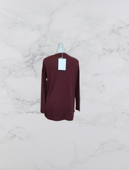 Wrap London Linen Blend Long Sleeve Top Colour Mahogany Size 6