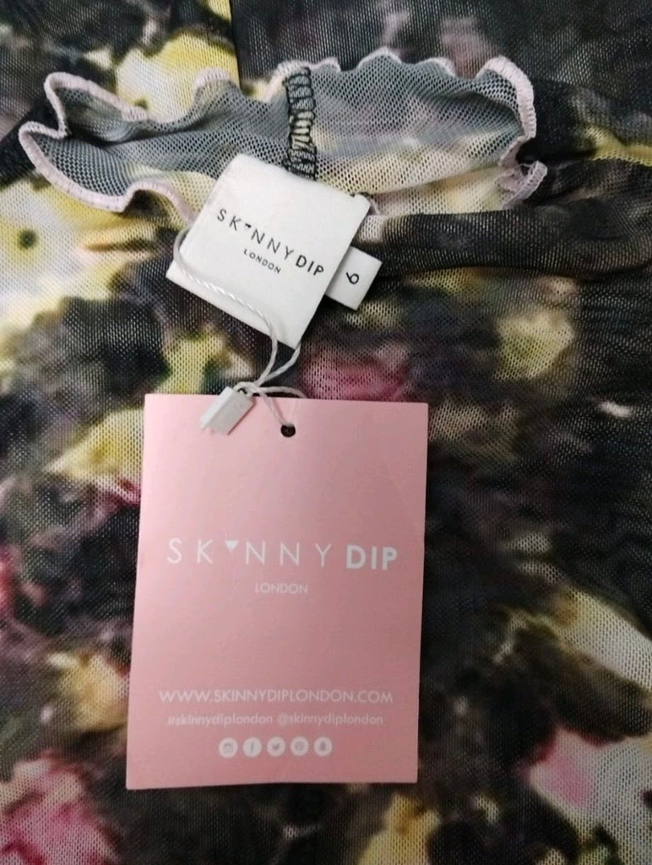 Skinny Dip Long Sleeve Sheer Top Colour Black Multi Size 6