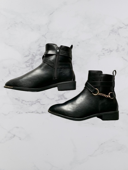 V by Very Hayley Chain Trim Ankle Boots Colour Black Size 5