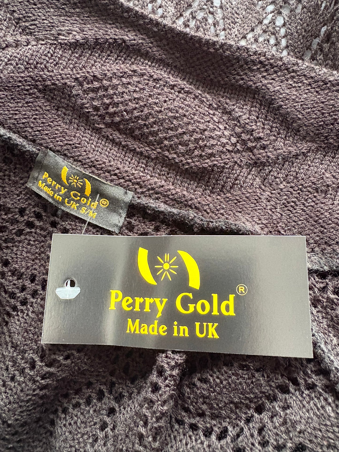 Perry Gold Short Sleeve Crochet Cardigan Colour Black Size S/M