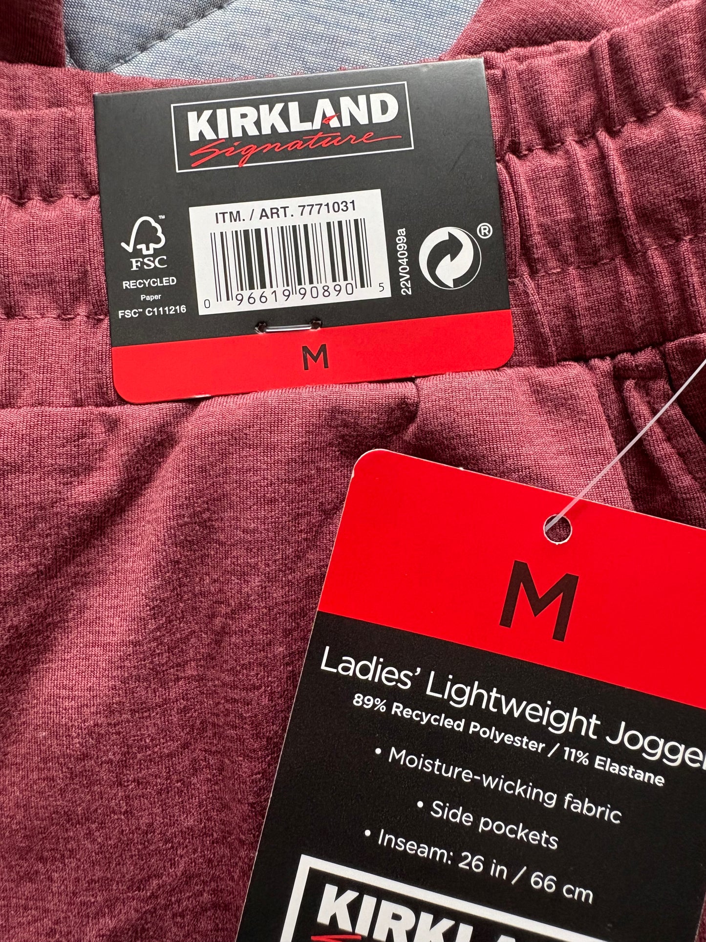 Kirkland Signature Lightweight Joggers Colour Burgundy Size M UK Size 14