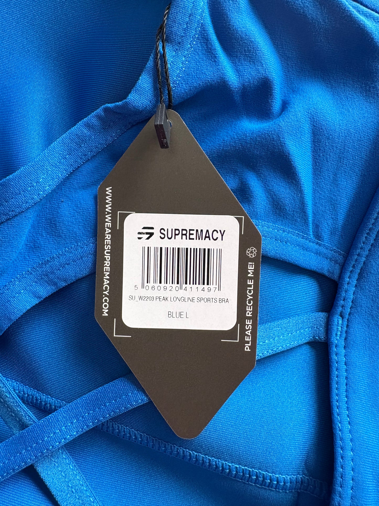 Supremacy Peak Longline Bra Top Colour Blue Size L