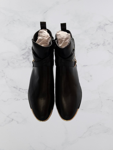 V by Very Hayley Chain Trim Ankle Boots Colour Black/Gold Size 6
