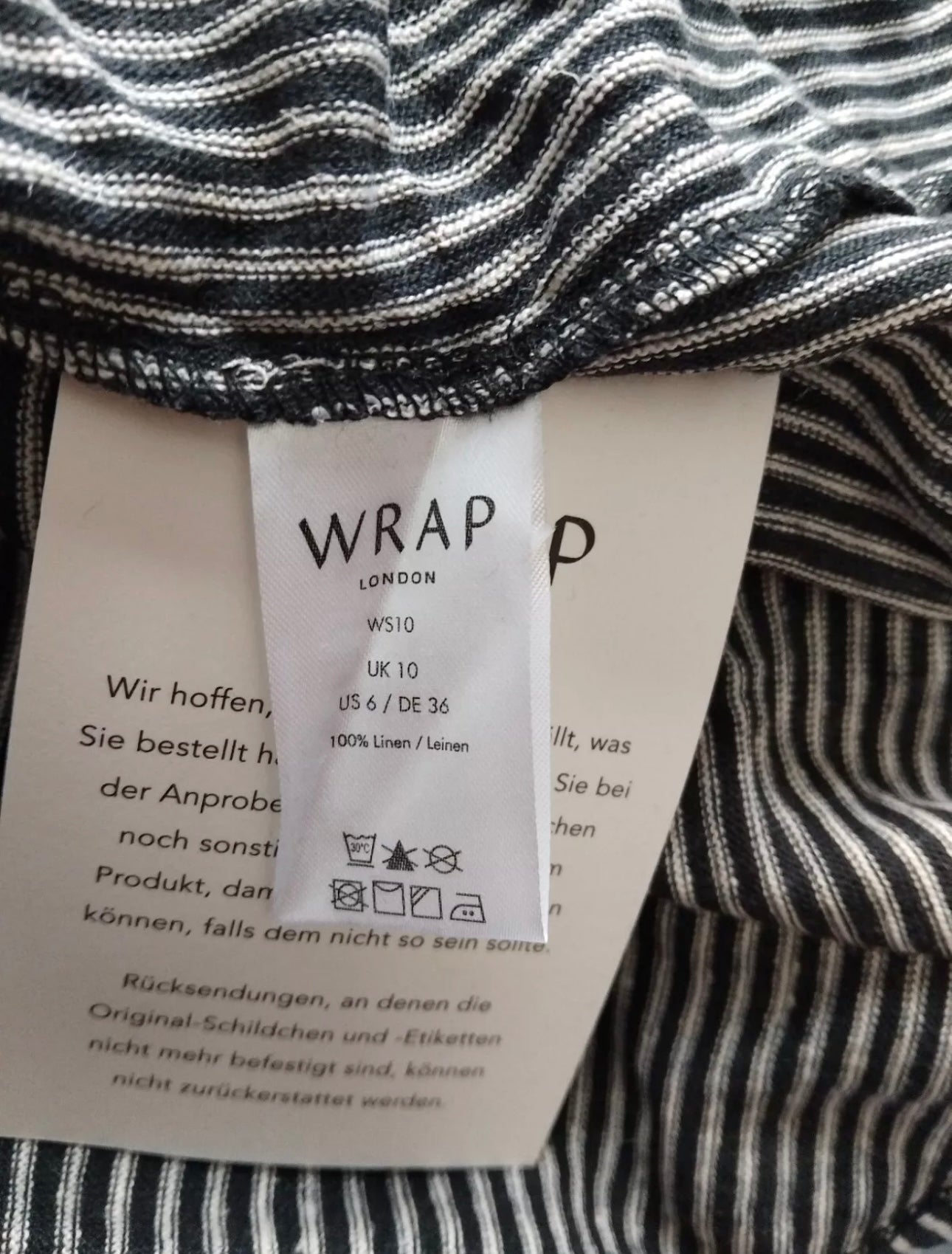 Wrap London Linen Long Sleeve Top Colour Graphite Size 10