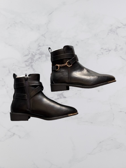 V by Very Hayley Chain Trim Ankle Boots Colour Black/Gold Size 6