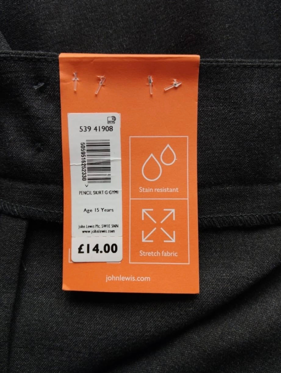 John Lewis Pencil Skirt Colour Grey Size 15 Years