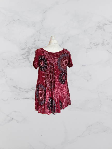 New Collection Short Sleeve Swing Top Colour Burgundy One Size 10-18