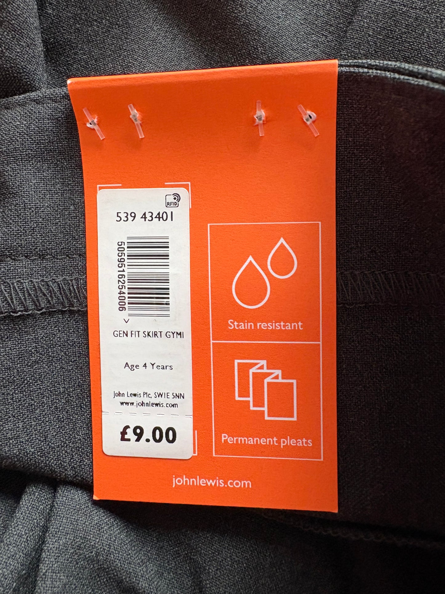 John Lewis Generous Fit Skirt Colour Grey Size 4 years