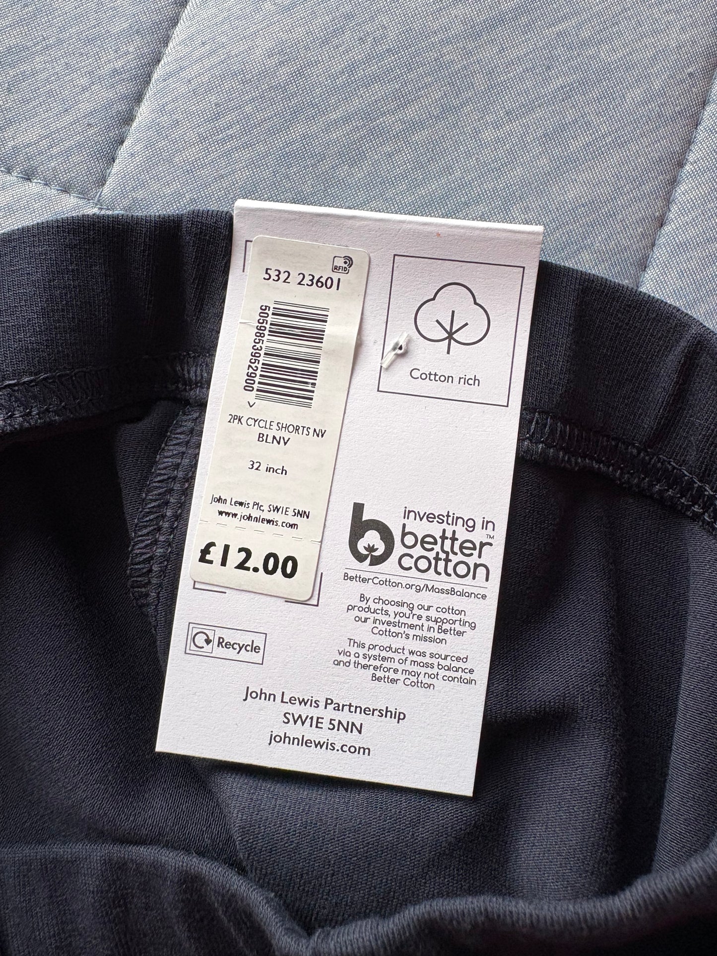John Lewis 2 Pack Cycling Shorts Colour Navy Size 32 Inches