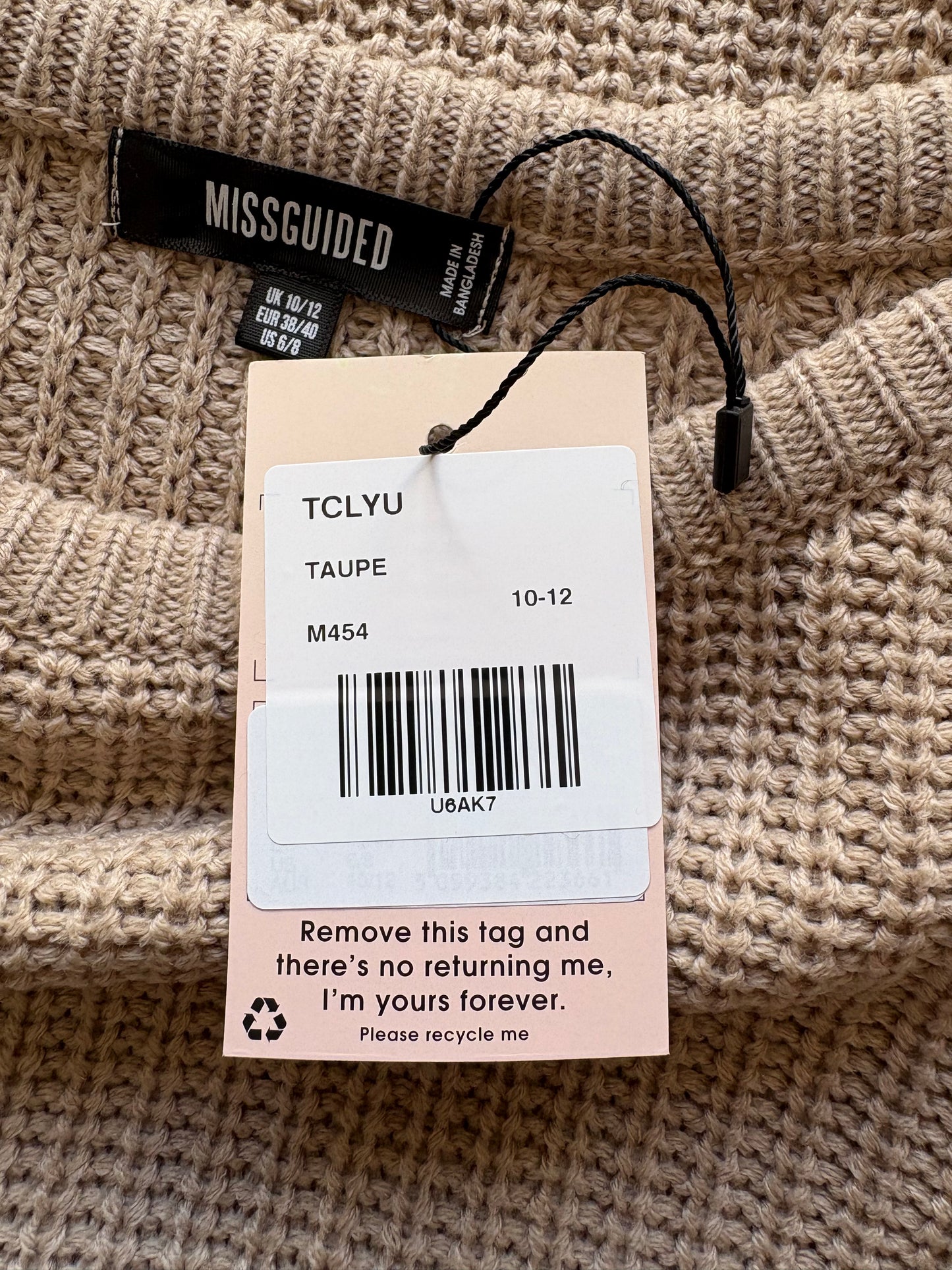 Missguided Off the Shoulder jumper dress Colour Taupe Size 10/12