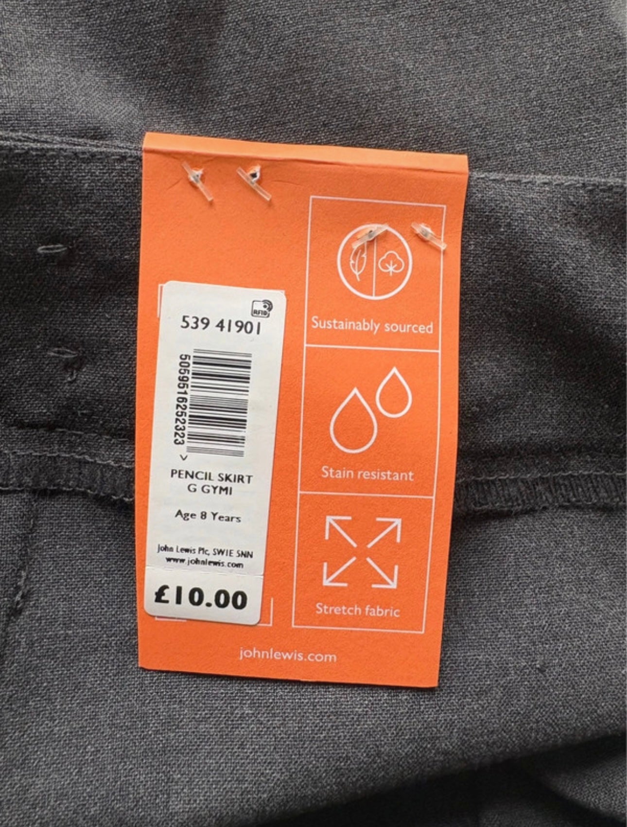 John Lewis Pencil Skirt Colour Grey Size 8 Years