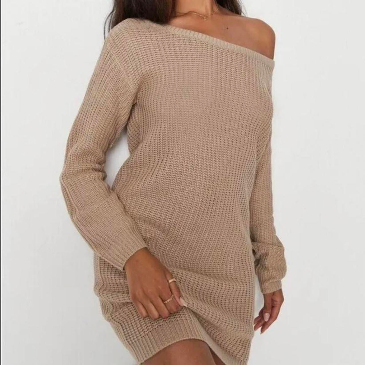 Missguided Off the Shoulder jumper dress Colour Taupe Size 10/12
