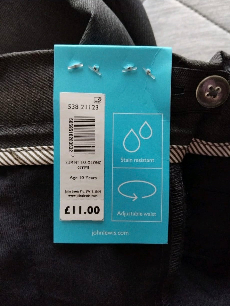 John Lewis Slim Fit Longer Length Trousers Colour Grey Size 10 Years