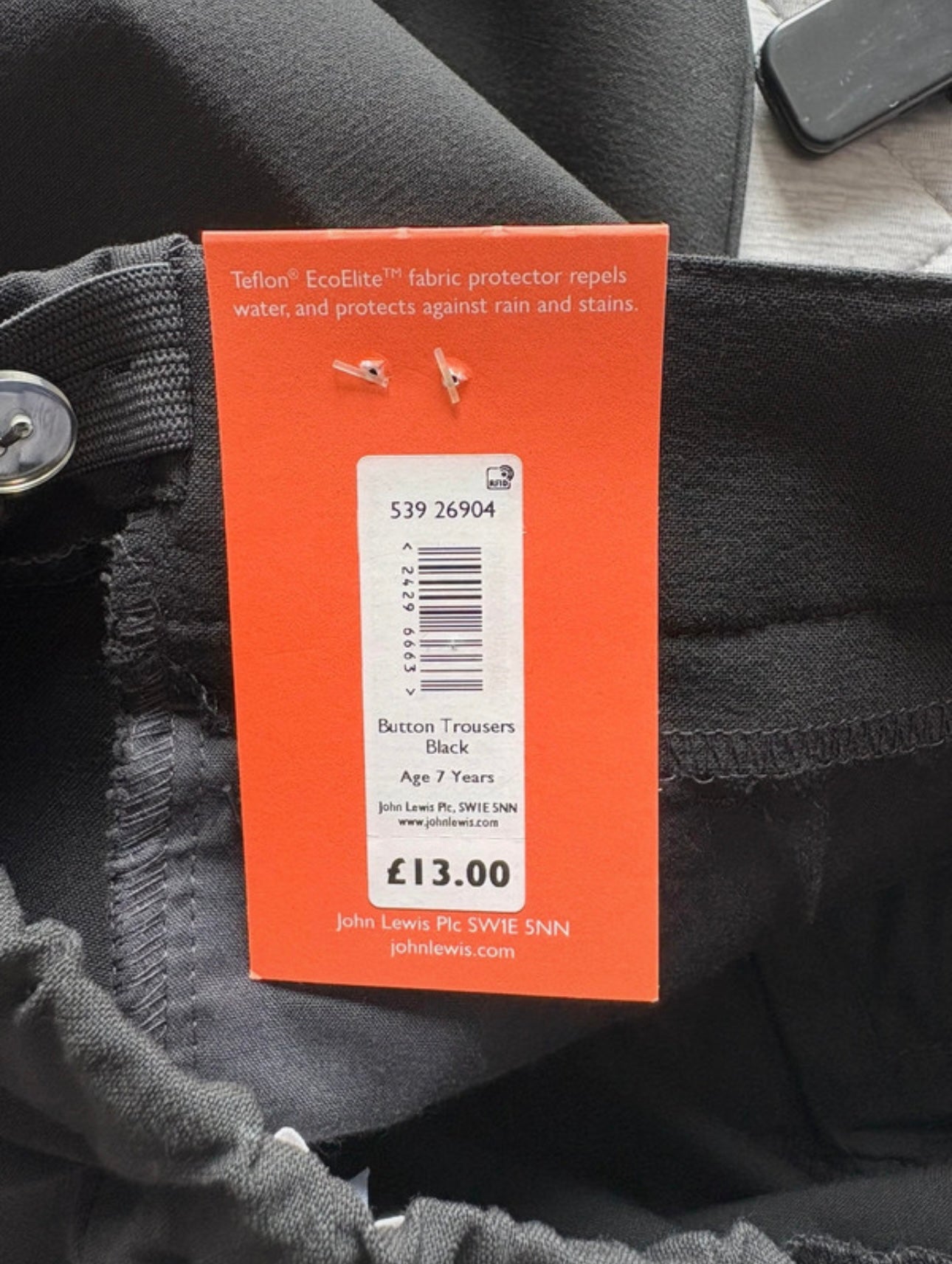 John Lewis Girls Trousers Regular Fit Colour Black Size 7 Years