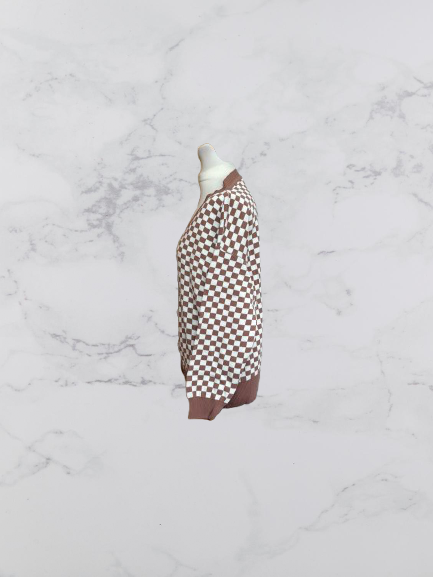 Ladies Button Front Cardigan Colour Terracotta/White One Size 12-20