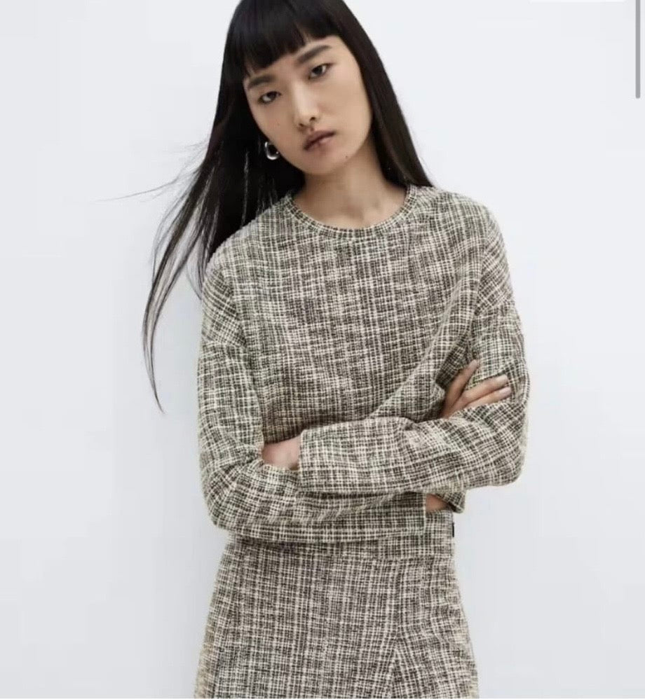 Mango Marbled tweed sweatshirt Colour Beige/Black Size XS