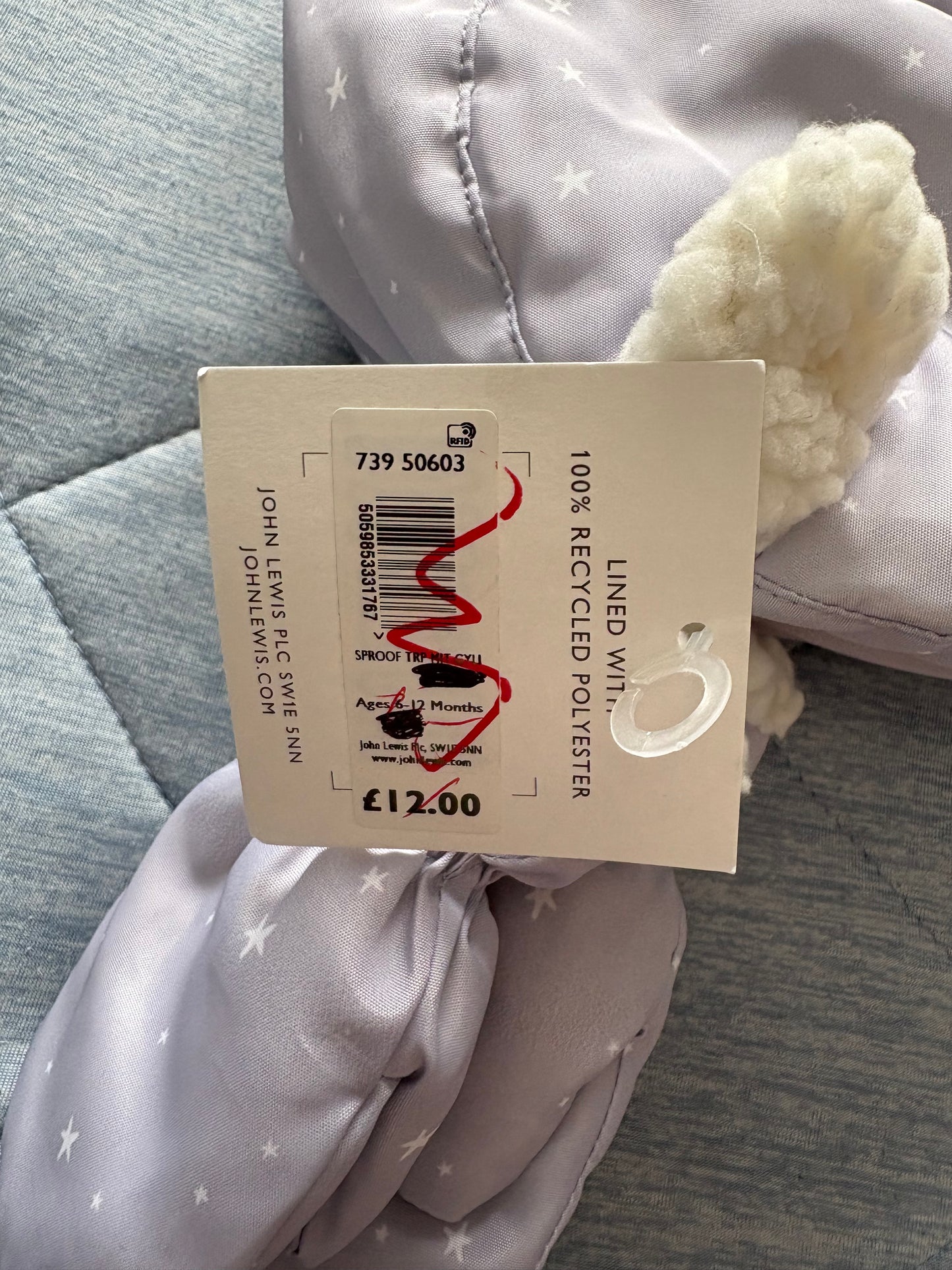 John Lewis Hat And Gloves set Colour Lilac/white Size 6-12 Months