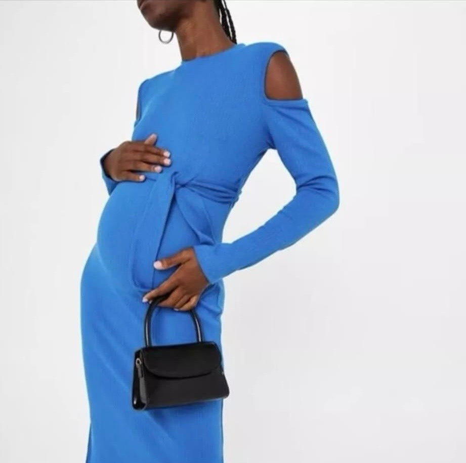 Missguided Maternity Cold Shoulder Midi Dress Colour Cobalt Blue Size 8