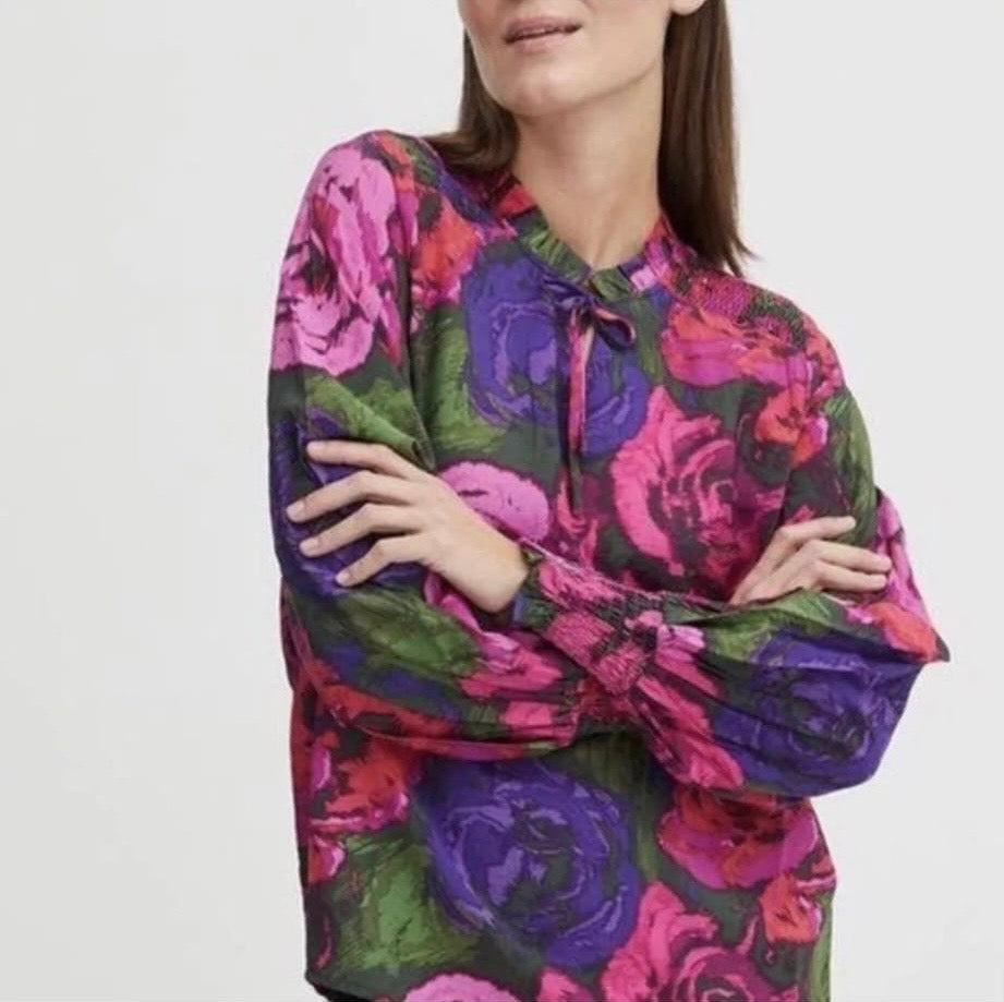 b.young Byibine Smock Blouse Colour Fuchsia Red Mix Size 14