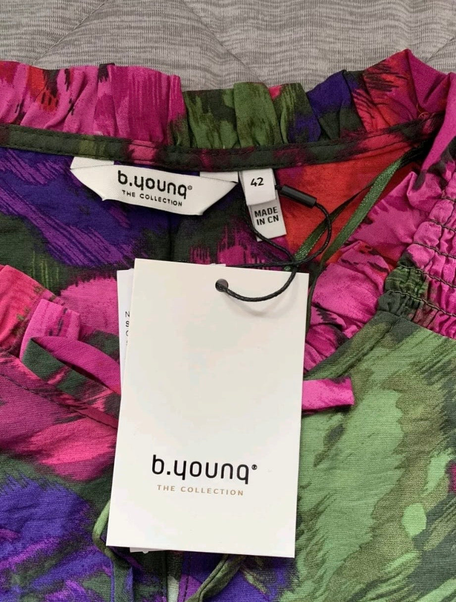 b.young Byibine Smock Blouse Colour Fuchsia Red Mix Size 14