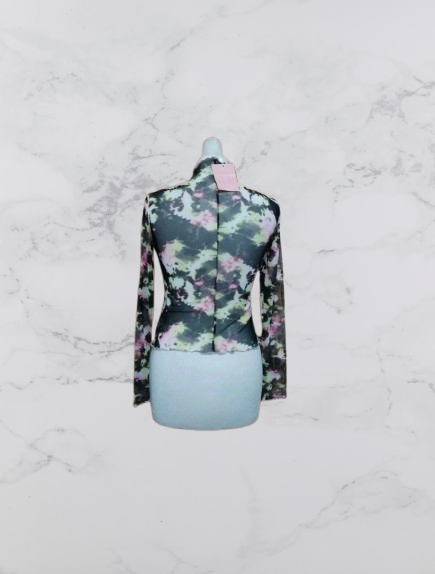 Skinny Dip Long Sleeve Sheer Top Colour Black Multi Size 6