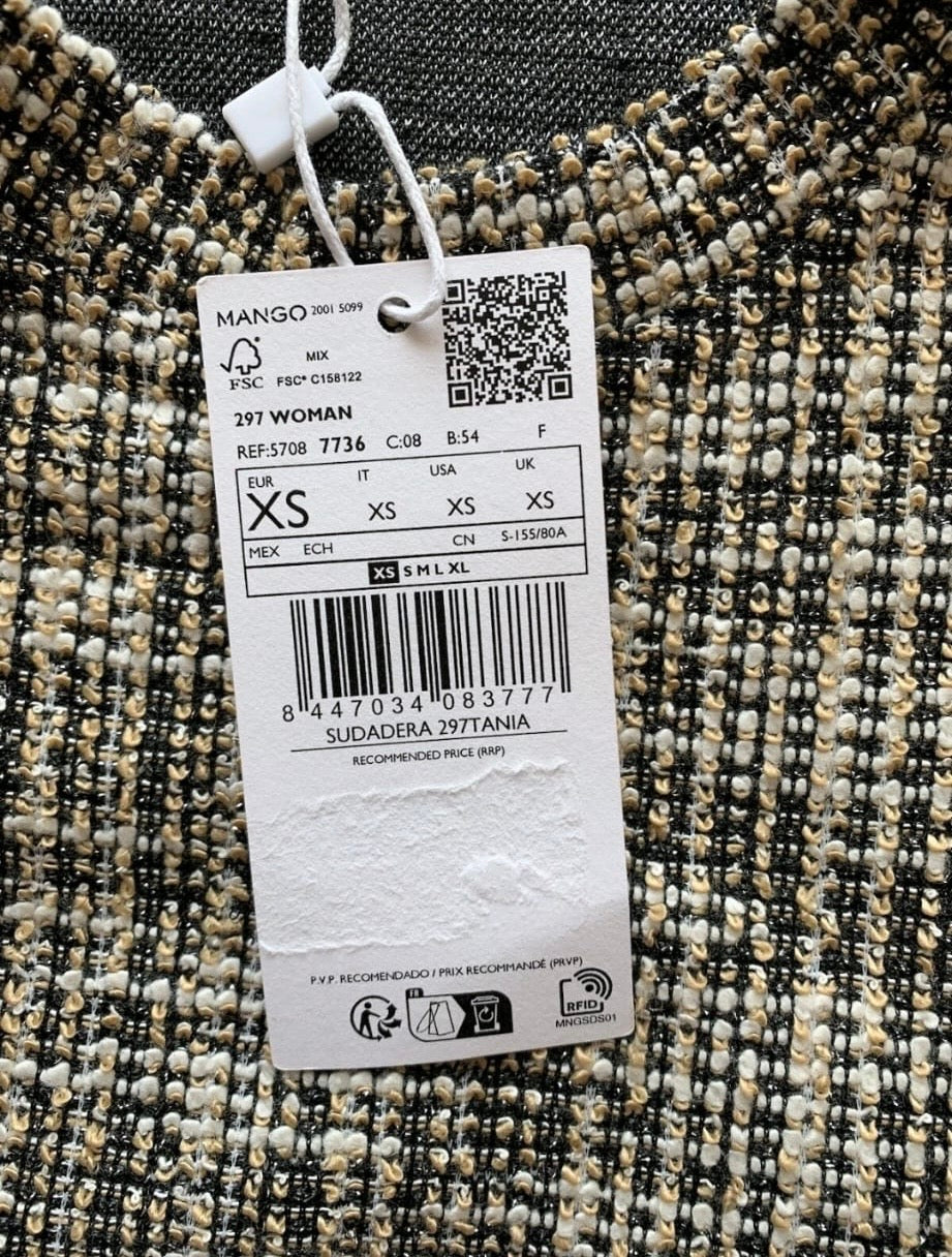 Mango Marbled tweed sweatshirt Colour Beige/Black Size XS