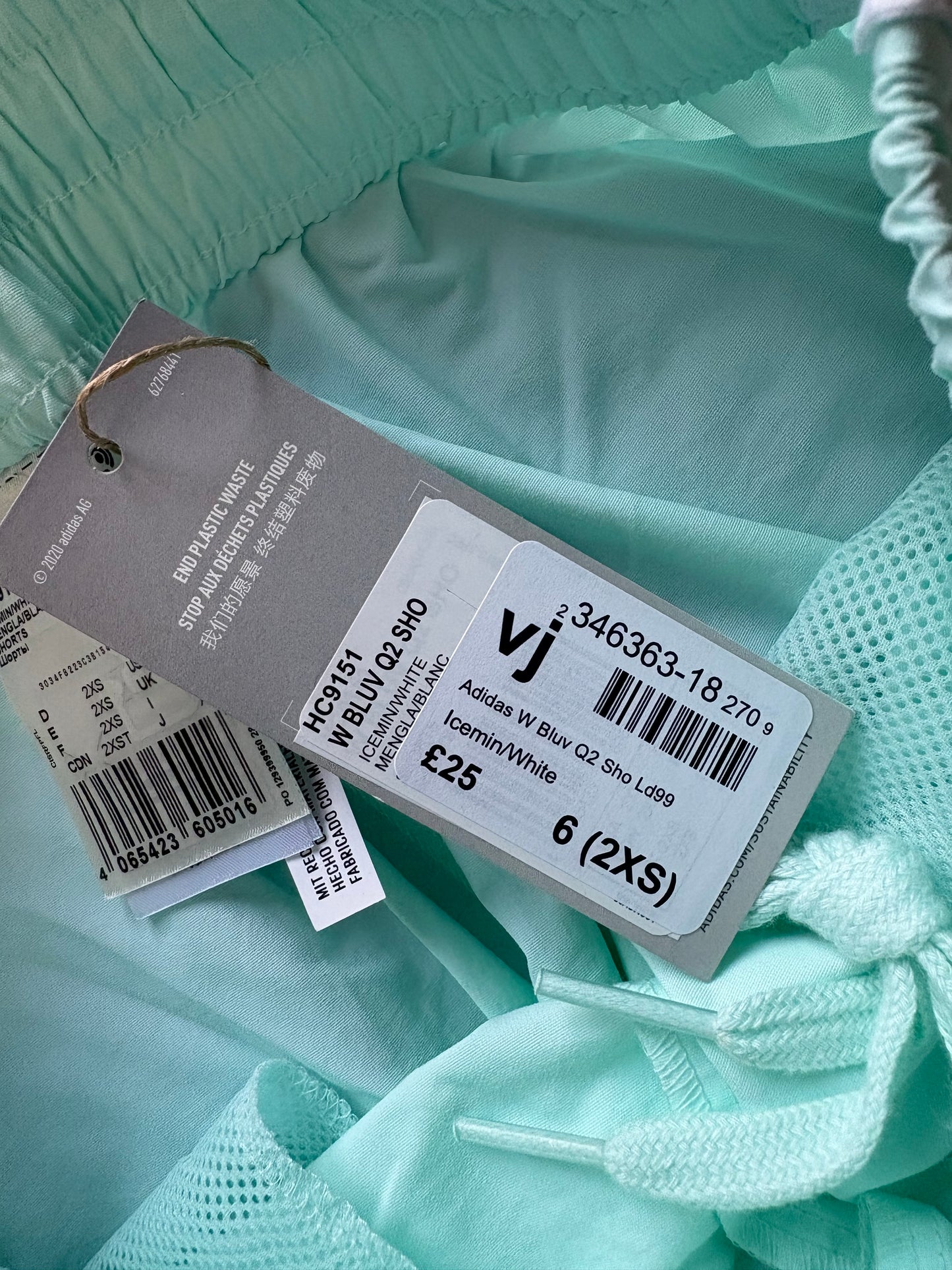 Adidas Bluv Q2 Shorts Size 2XS Colour Ice Mint/white