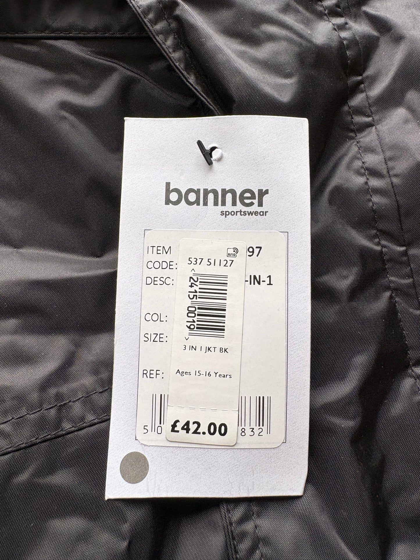 Banner Keswick 3 in 1 Jacket Colour Black Size 36” 15-16 Years