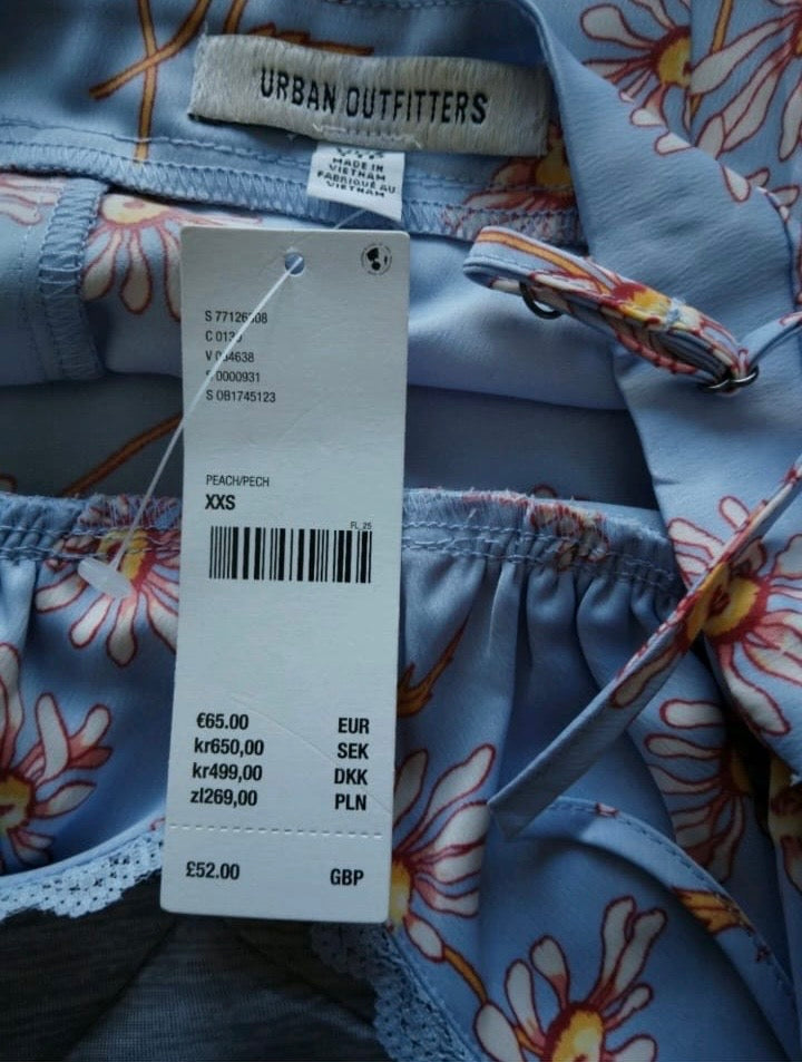 Urban Outfitters Finley Flirty Mini Dress Colour Light Blue Multi Size XXS