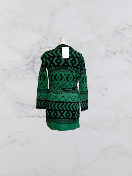 Flam Mode Tie Front Cardigan Colour Green/ Black One Size 8-14