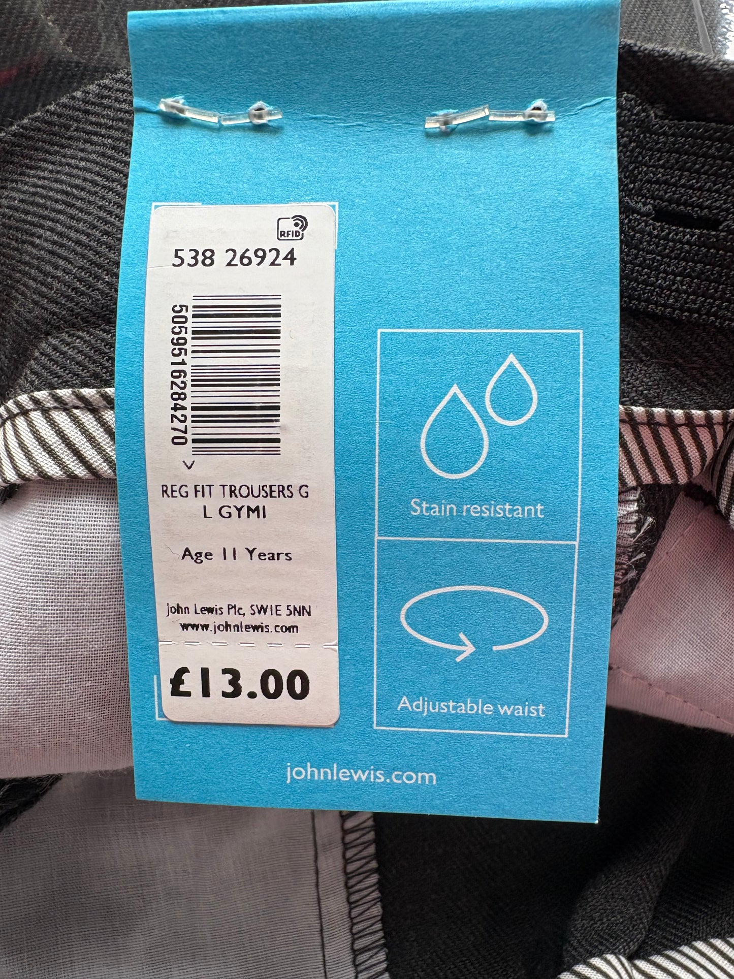 John Lewis Regular Fit Longer Length Trousers Colour Grey Size 11 Years