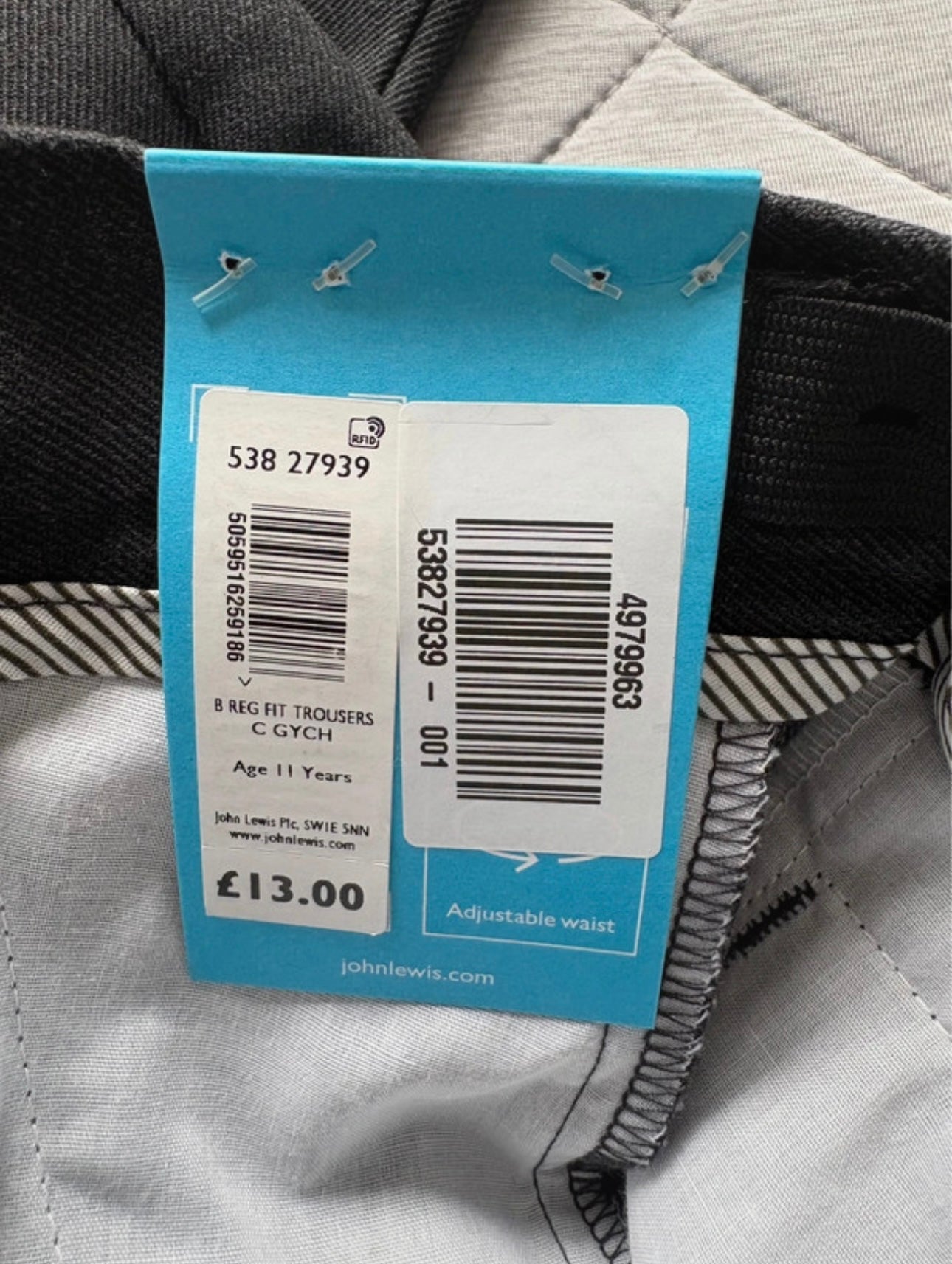 John Lewis Regular Fit Trousers Colour Grey Size 11 Years