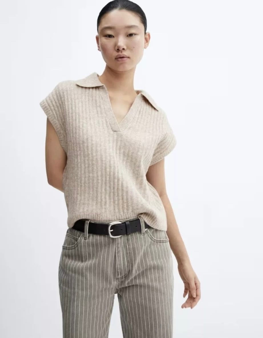Mango Knitted polo-neck gilet Colour Beige Size S