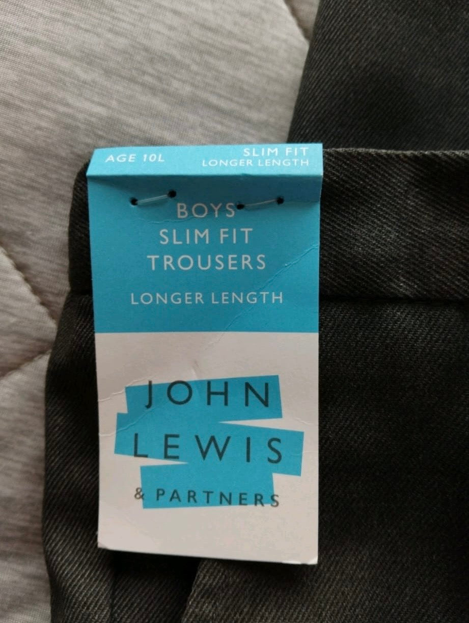 John Lewis Slim Fit Longer Length Trousers Colour Grey Size 10 Years