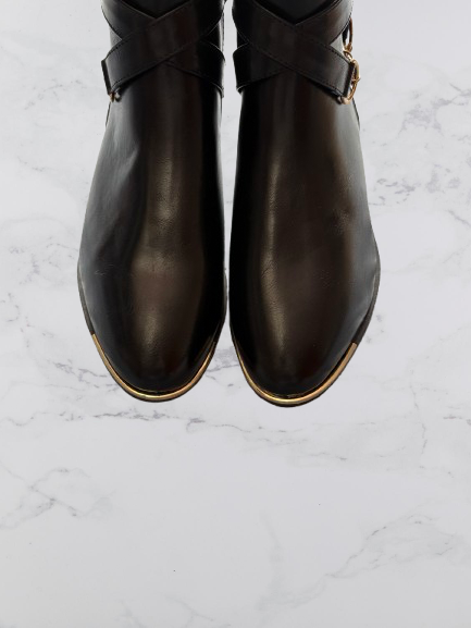 V by Very Hayley Chain Trim Ankle Boots Colour Black/Gold Size 6