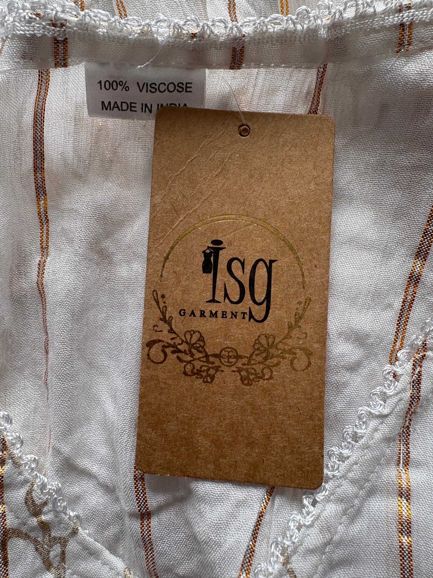 ISG Short Sleeve Boho Midi Dress Colour White/Gold One Size 10-18