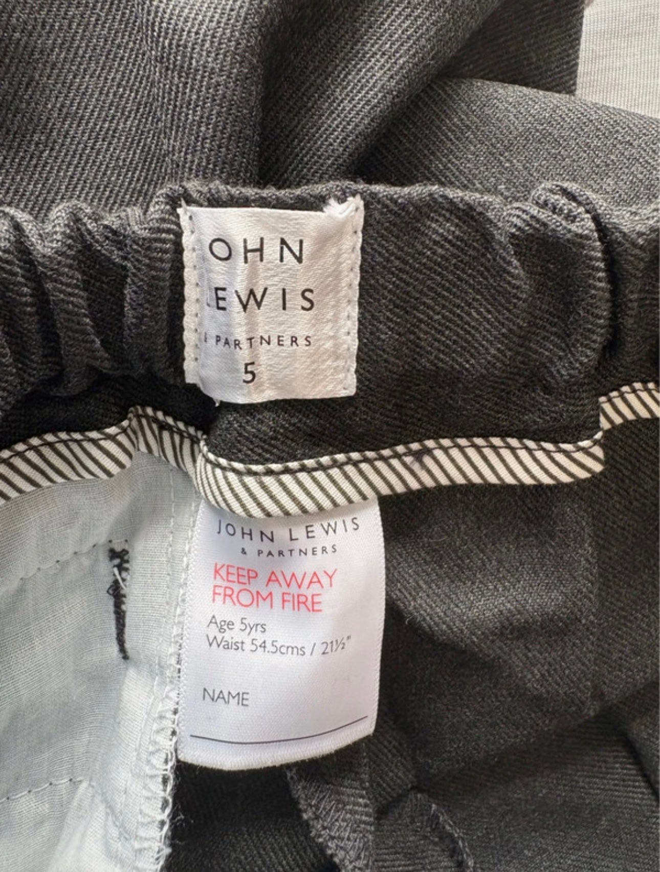 John Lewis Generous Fit Trousers Colour Dark Grey Size 5 Years