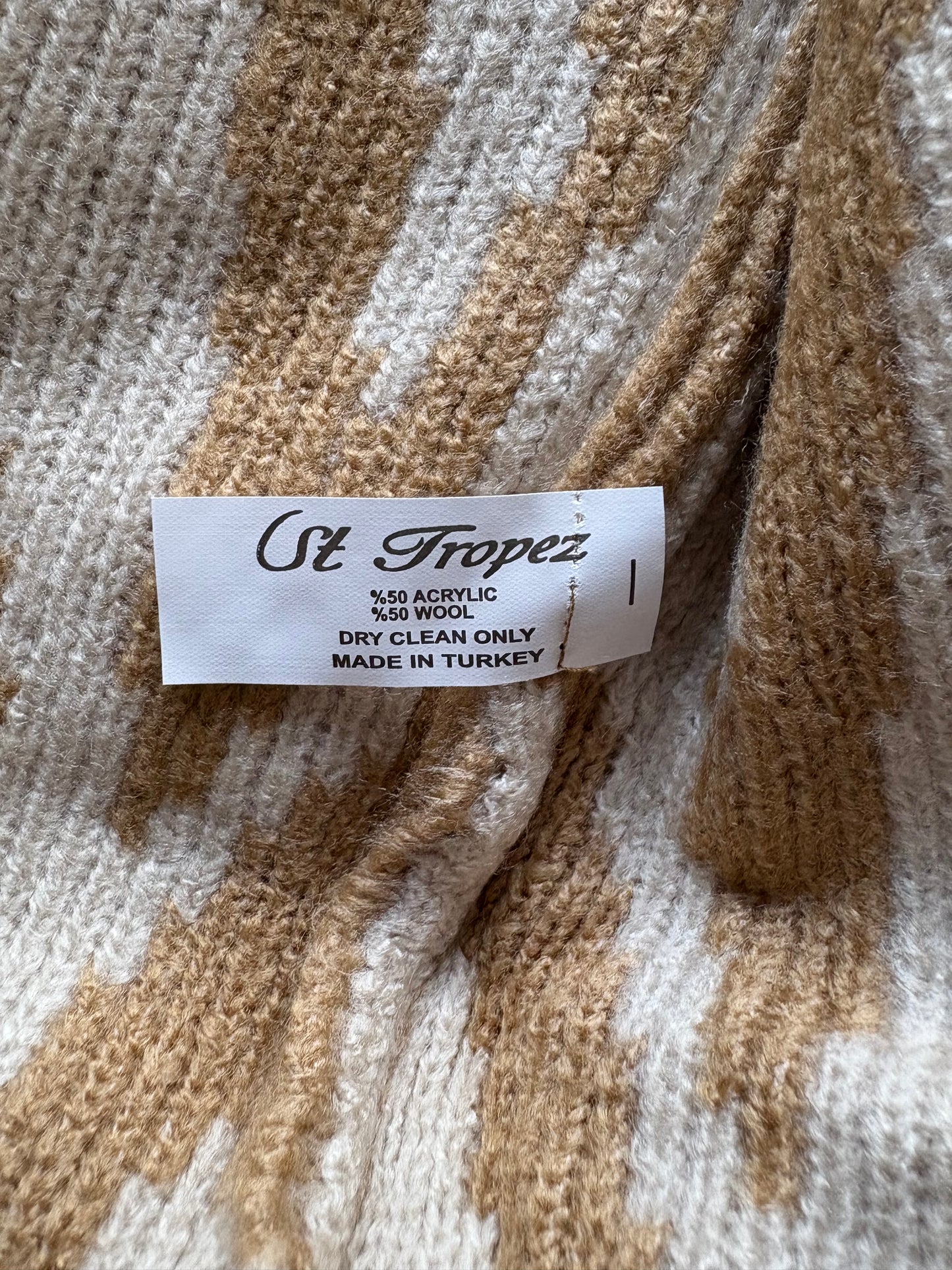 St Tropez Wool Blend Edge To Edge Cardigan Colour Beige/White One Size 10-18