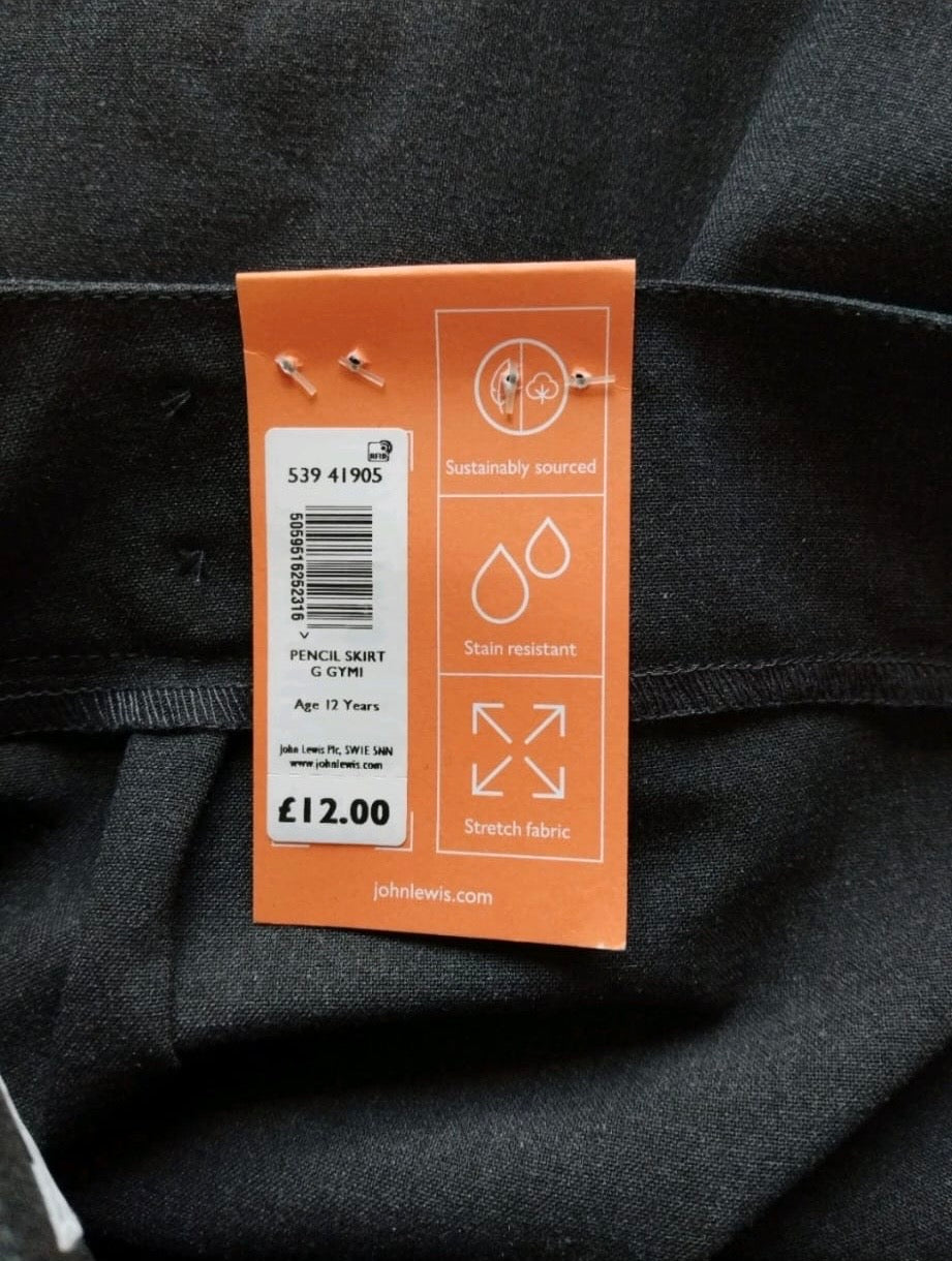 John Lewis Pencil Skirt Colour Grey Size 12 Years