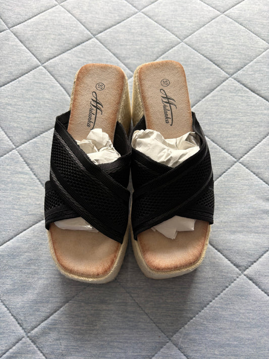 Mulanka Wedge Sandals Colour Black Size 37 UK Size 4