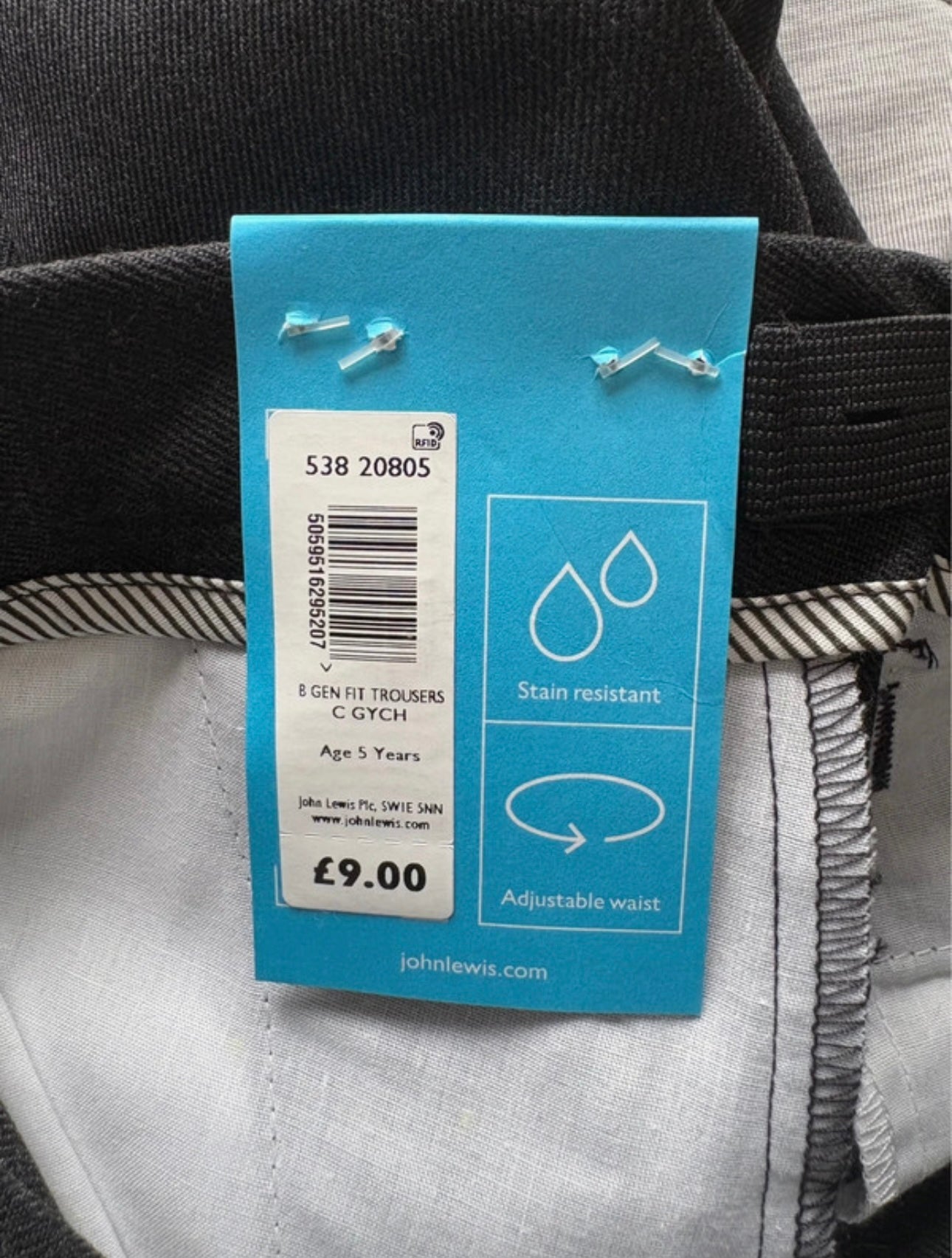 John Lewis Generous Fit Trousers Colour Dark Grey Size 5 Years