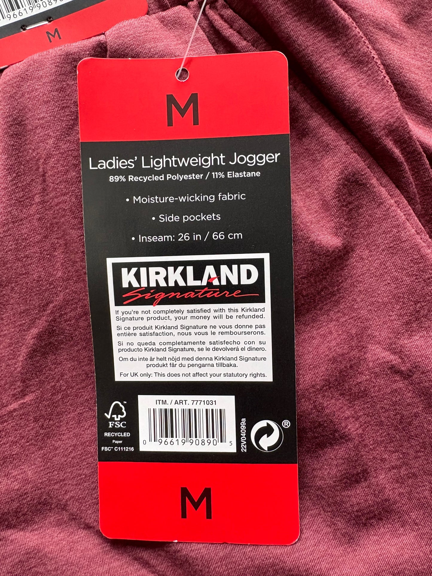 Kirkland Signature Lightweight Joggers Colour Burgundy Size M UK Size 14
