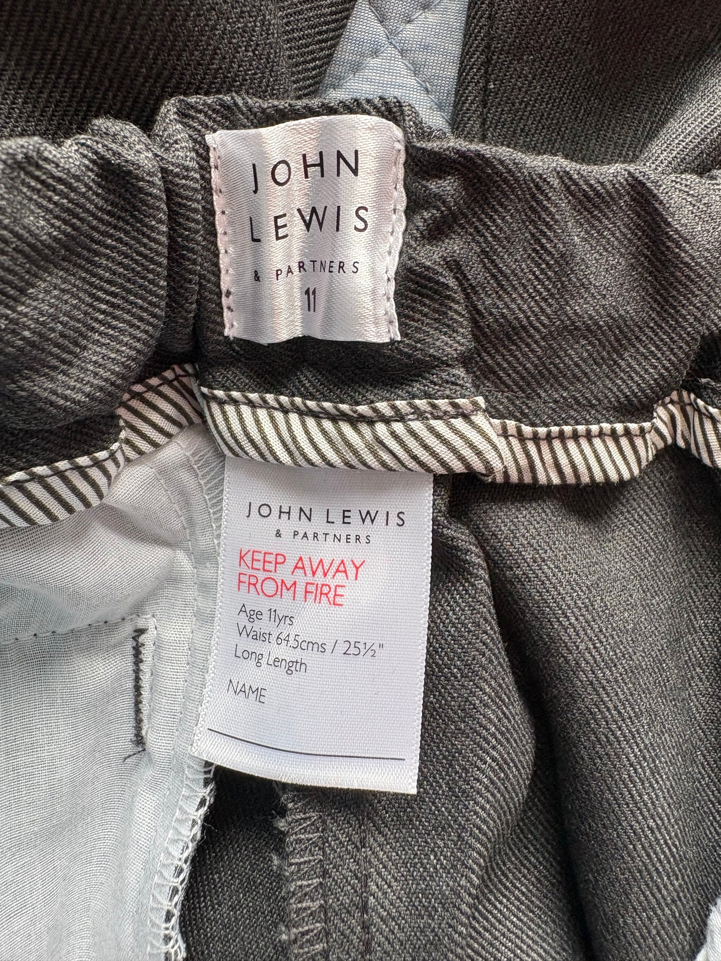 John Lewis Regular Fit Longer Length Trousers Colour Grey Size 11 Years