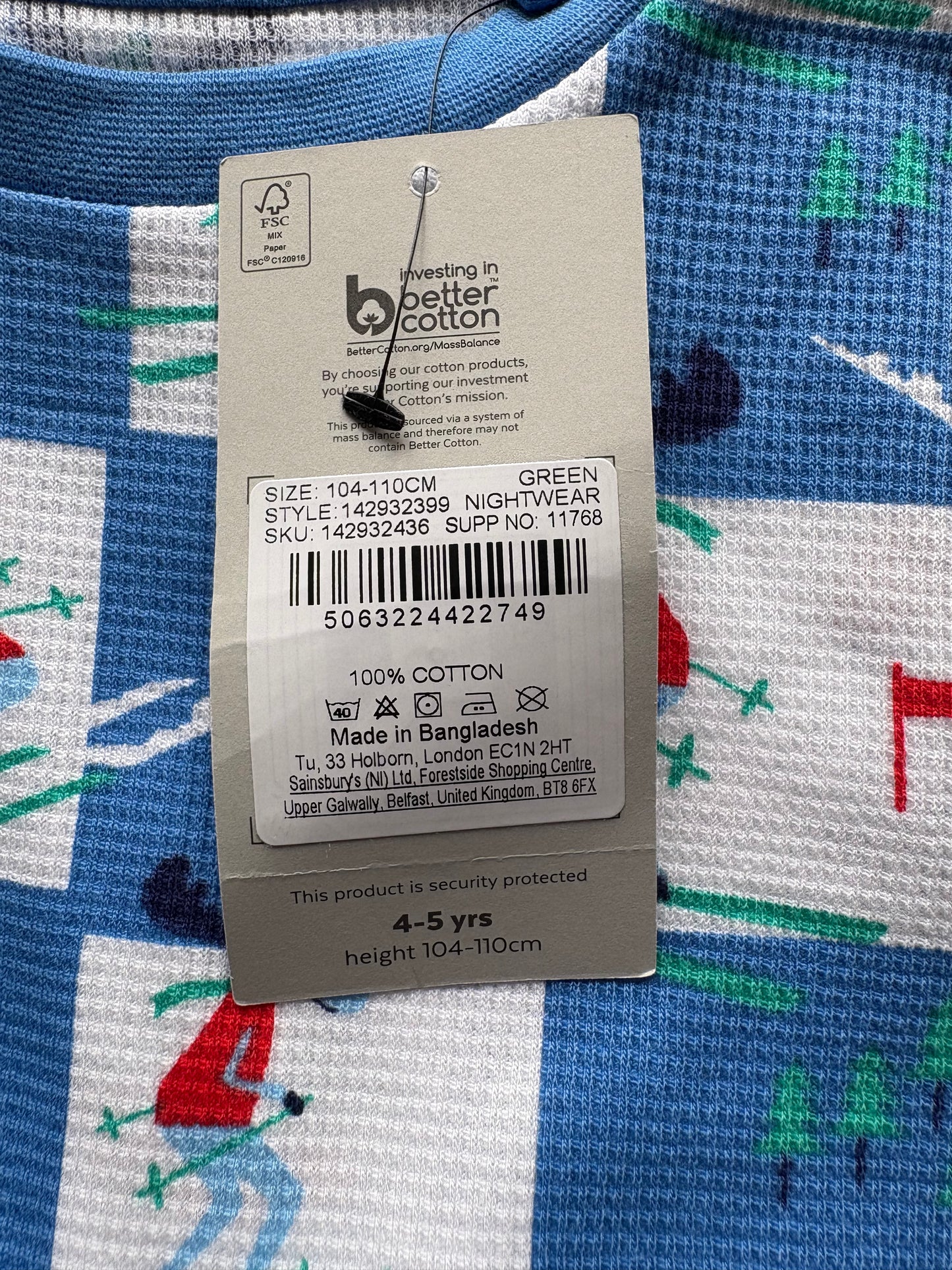 TU Long Sleeve Christmas Pyjamas Colour Blue Multi Size 4-5 Years